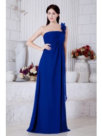 Empire Ruched/Flowers Sleeveless Zipper Chiffon Roya-Blue Floor-length One-Shoulder Natural Bridesmaid Dress