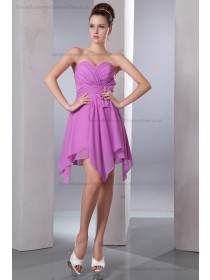 Ruched/Bow A-line Sweetheart Chiffon Sleeveless Knee-length Natural Zipper Lilac Bridesmaid Dress