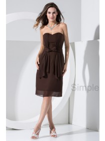 Knee-length Zipper Elastic-Silk-like-Satin/Chiffon Natural Sleeveless Sweetheart Bow ? Brown Ruched Sheath Bridesmaid Dress