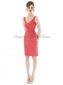 Mini firecracker Ruched Watermelon Dropped Short-length Sleeveless Zipper Satin V-neck Bridesmaid Dress