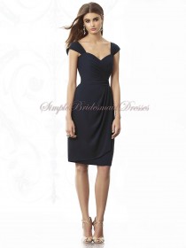 Mini midnight Zipper Sweetheart Natural Ruched Short-Sleeve Chiffon Dark-Navy Short-length Bridesmaid Dress