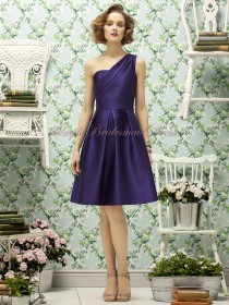 Natural grape Sleeveless Satin Sash Regency Short-length Zipper-Side A-line Strapless/One-Shoulder Bridesmaid Dress