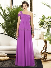 Chiffon Empire A-line Floor-length One-Shoulder Sleeveless Lilac orchid Zipper Ruched Bridesmaid Dress