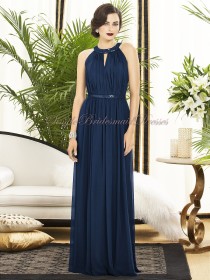 Jewel Floor-length Draped/Sash Zipper-Side A-line Chiffon Natural Sleeveless midnight Dark-Navy Bridesmaid Dress