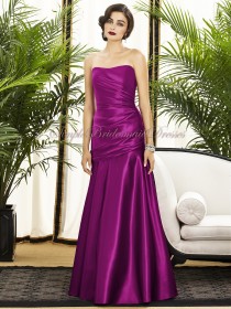 Sleeveless Floor-length Ruched A-line Dropped Fuchsia Strapless Zipper persian-plum Satin Bridesmaid Dress