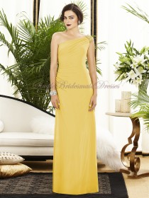 marigold Daffodil One-Shoulder A-line Dropped Draped/Sequin Chiffon Sleeveless Zipper Floor-length Bridesmaid Dress