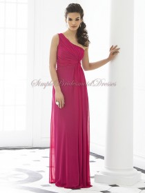 A-line Floor-length tutti-frutti One-Shoulder Sleeveless Chiffon Ruched Fuchsia Zipper Dropped Bridesmaid Dress