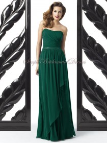 A-line Dark Chiffon Green hunter Zipper Floor-length Sleeveless Dropped Draped/Sash Strapless Bridesmaid Dress