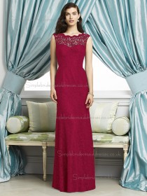 Spanish Red / Red Sleeveless Floor-length Bateau Mermaid Natural Lace Lace Bridesmaid Dress