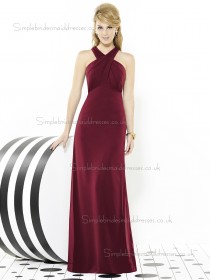 Burgundy / Red Floor-length Mermaid Sleeveless V-neck Empire Chiffon Ruched Bridesmaid Dress