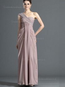 Pearl Pink One Shoulder Floor-length A-line Empire Chiffon Bridesmaid Dress