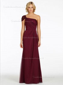 Burgundy A-line One Shoulder Natural Floor-length Chiffon Bridesmaid Dress