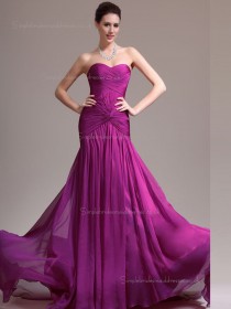 Fuchsia A-line Chiffon Sweep Empire Sweetheart Bridesmaid Dress