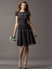 Black Lace A-line Bateau Natural Knee-length Bridesmaid Dress