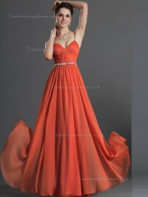 Red A-line V-neck Natural Floor-length Chiffon Bridesmaid Dress