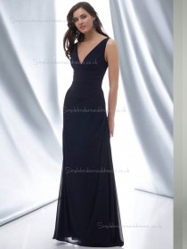 Dark Navy Column / Sheath V-neck Floor-length Empire Chiffon Bridesmaid Dress