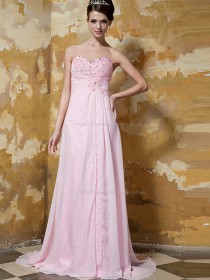 Pink Empire Sweetheart Sweep Chiffon A-line Bridesmaid Dress