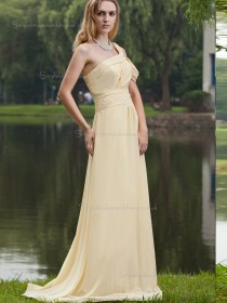 Champagne Sweep Chiffon Empire A-line One Shoulder Bridesmaid Dress