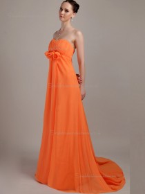 Orange Strapless Sweep Chiffon A-line Empire Bridesmaid Dress