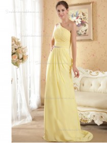 Daffodil Sweep Chiffon One Shoulder A-line Empire Bridesmaid Dress