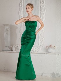 Green Floor-length Mermaid Sweetheart Satin Natural Bridesmaid Dress