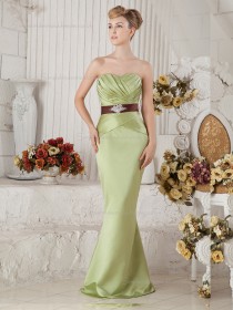 Sage Empire Column / Sheath Floor-length Sweetheart Satin Bridesmaid Dress