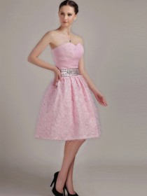 Pink A-line Sweetheart Knee-length Empire Bridesmaid Dress
