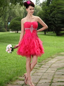 Watermelon Empire Sweetheart A-line Organza Short-length Bridesmaid Dress