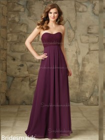 Custom Made Grape Chiffon Floor-length Ruffles Bridesmaid Dress