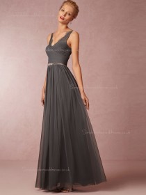 Stunning Lace Chiffon V-neck Gray Bridesmaid Dresses