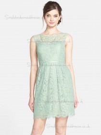 UK Lace Applique Green Mini Bridesmaid Dresses