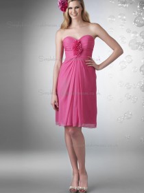 Cheap Best Pink Knee-length Hand Made Flower Chiffon Bridesmaid Dresses