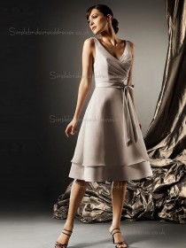 Fitted Short-length Champagne Bow Chiffon Bridesmaid Dresses