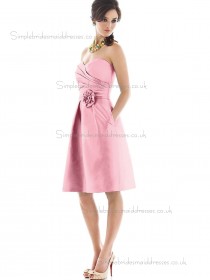 Online Satin Pink Hand Made Flower Short-length Bridesmaid Dresses
