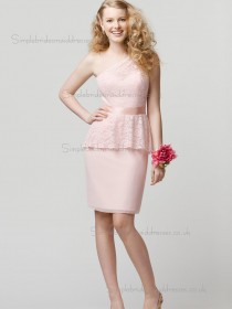 Amazing Belt Short-length Chiffon Lace Pink Bridesmaid Dresses