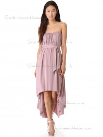 Elegant Best Tea-length Chiffon Belt Lilac Bridesmaid Dresses