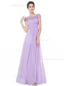 Beautiful Romantica Lilac Chiffon Bateau A-line Floor-length Lace Empire Bridesmaid Dress