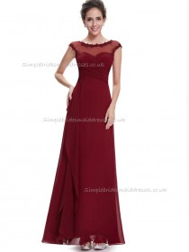 Beautiful Burgundy A-line Chiffon Lace , Ruffles Floor-length Bateau Bridesmaid Dress