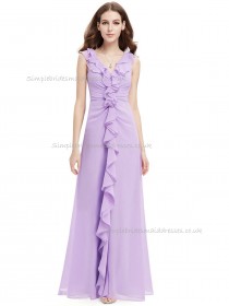 Designer Discount Lilac A-line Chiffon Tiered Floor-length V-neck Bridesmaid Dress