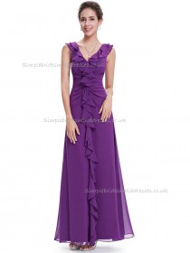 Designer Vintage Regency A-line Chiffon Tiered Floor-length V-neck Bridesmaid Dress