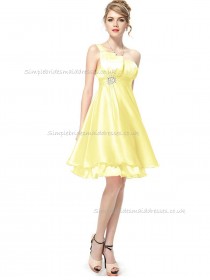 UK Best Daffodil A-line Organza Beading Knee-length One Shoulder Bridesmaid Dress