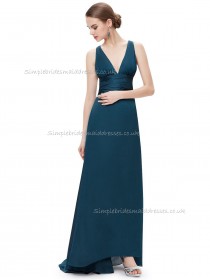 Vintage Girls A-line Chiffon Floor-length V-neck Bridesmaid Dress