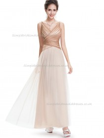 Multicolor Vintage Champagne A-line tulle Floor-length V-neck Bridesmaid Dress