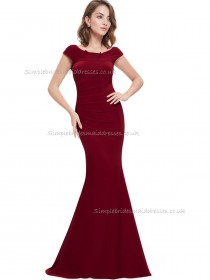 Budget Girls Burgundy Mermaid Ruched Floor-length Bateau Bridesmaid Dress