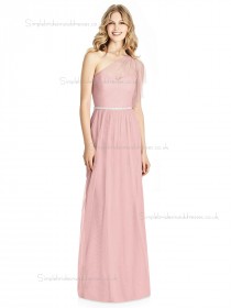 Budget Elegant Sweetheart Candy Pink Belt / Beading Floor-length A-line soft tulle Bridesmaid Dress