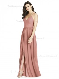 Fitted Best A-line V-neck Draped desert floor-length rose Chiffon Bridesmaid Dress