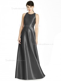 Cheap Stunning A-line floor-length Scoop Satin Gray Bridesmaid Dress