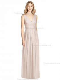 Beautiful Girls floor-length A-line Lux Chiffon V-neck blush Bridesmaid Dress