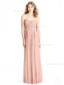 Budget Belt / Beading floor-length Pink V-neck Chiffon A-line Bridesmaid Dress