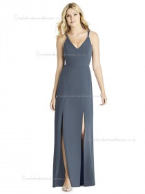 Elegant Satin A-line Gray Split floor-length Bridesmaid Dress